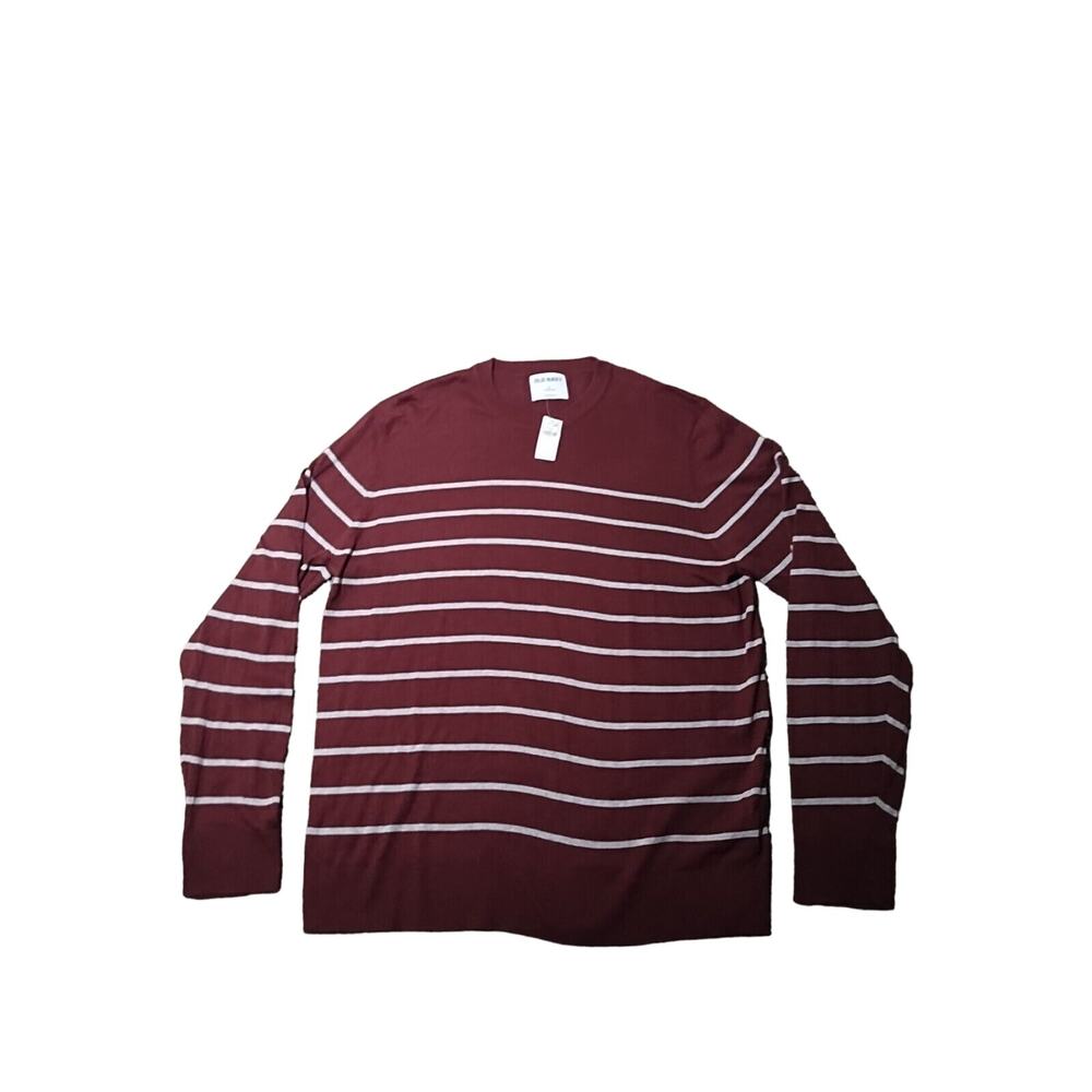 Old Navy Sweater Mens XL Pullover Long Sleeve Burgundy/gray Stripe Lightweight